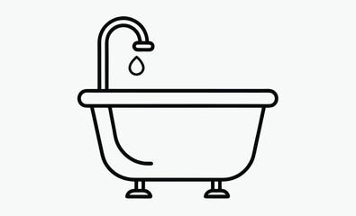 Bathtub icon vector, Baby tub silhouette, Shower head illustration