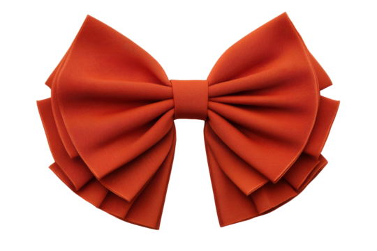 Elegant rust colored bow tie with multiple layers against black background, fancy formal accessory, gift wrapping decoration