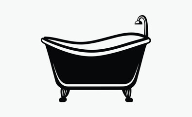Bathtub icon vector, Baby tub silhouette, Shower head illustration