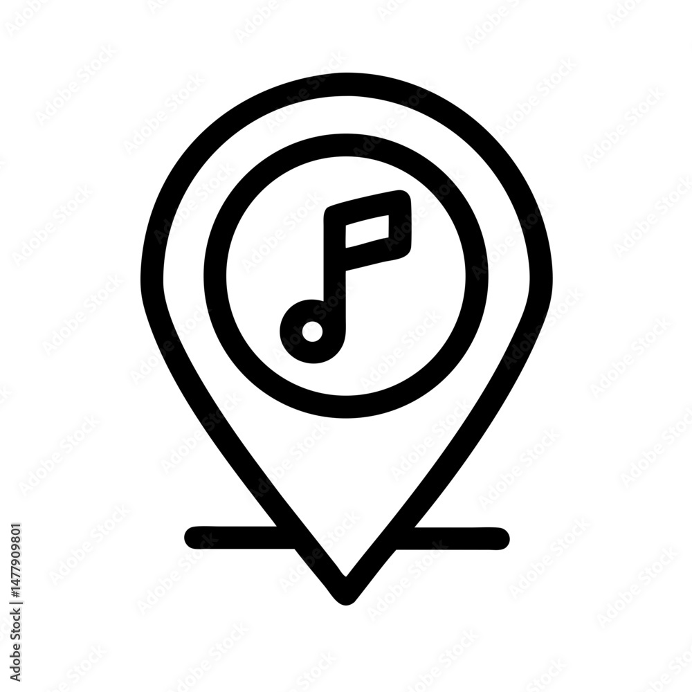 Poster music location pin icon representing audio source or playback origin