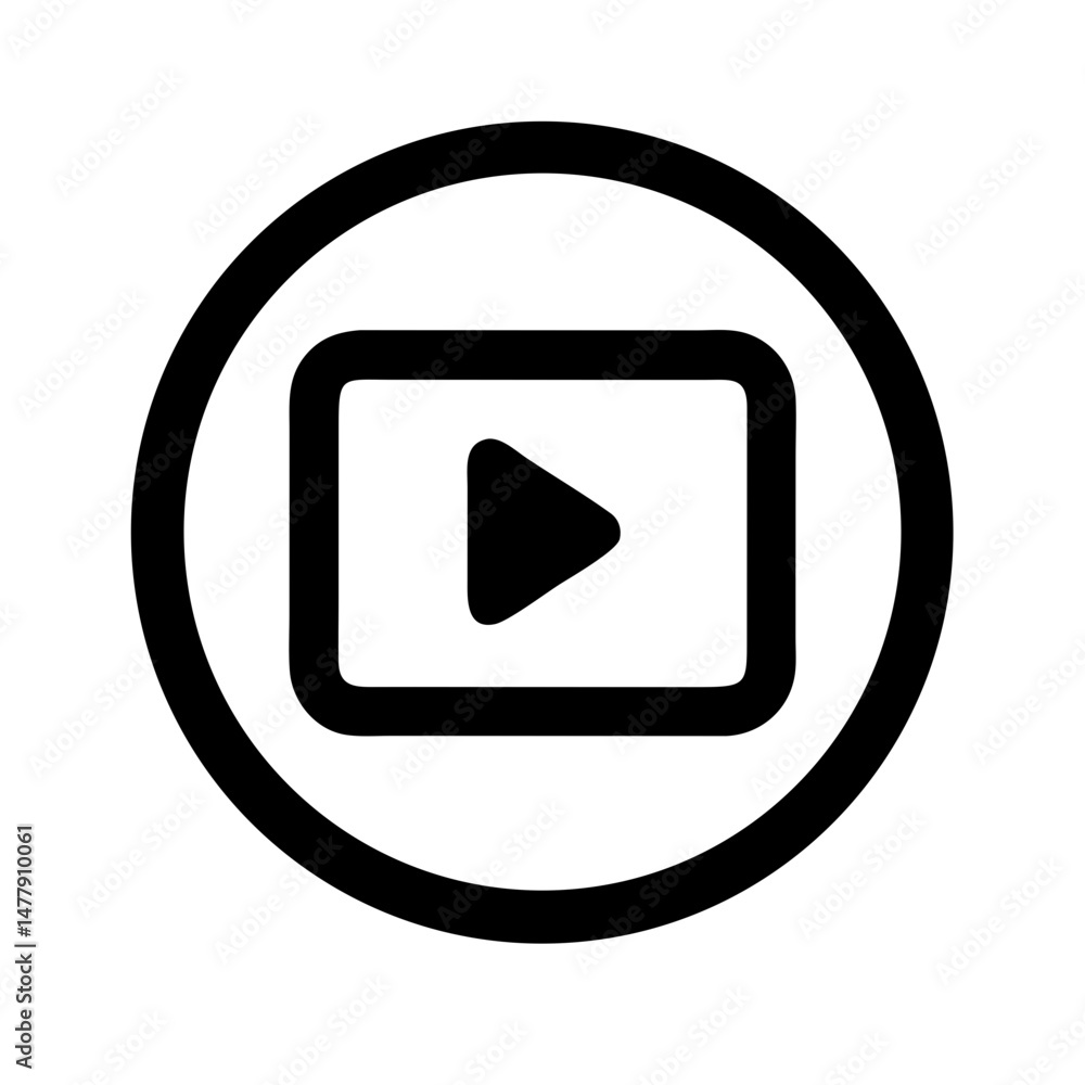 Poster play button circle icon representing media playback function