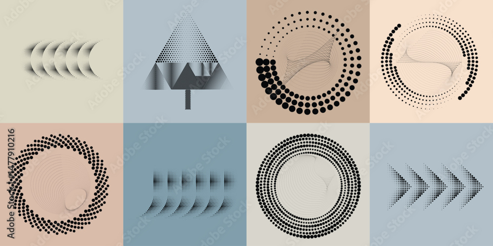 Fototapete halftone dots in circle form .rotate rounded shape vector illustration .rotating circles form a ring