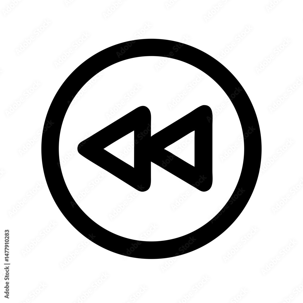 Poster rewind button circle icon for media playback control