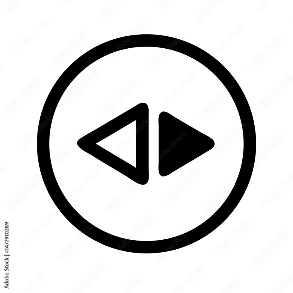 Poster rewind button circle icon for media playback control