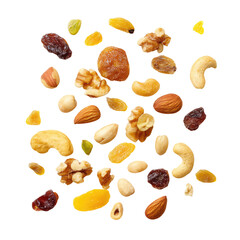 An Assortment Of Nuts And Dried Fruits  isolated on a transparent background