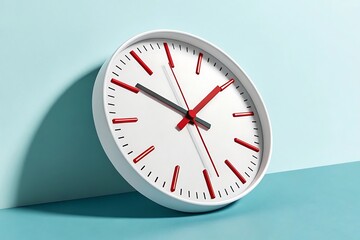 Modern white wall clock on blue background - time management concept