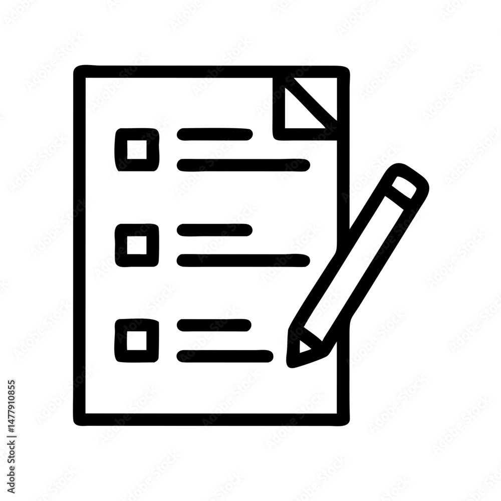 Poster survey sheet with checkmarks and pencil icon representing feedback form completion