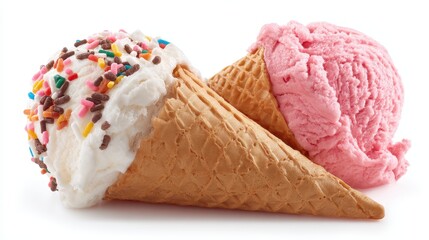 Delightful Ice Cream Cones with Whipped Cream and Colorful Sprinkles Perfect for Summer Treats and Celebrations, Capturing Joy and Flavorful Moments