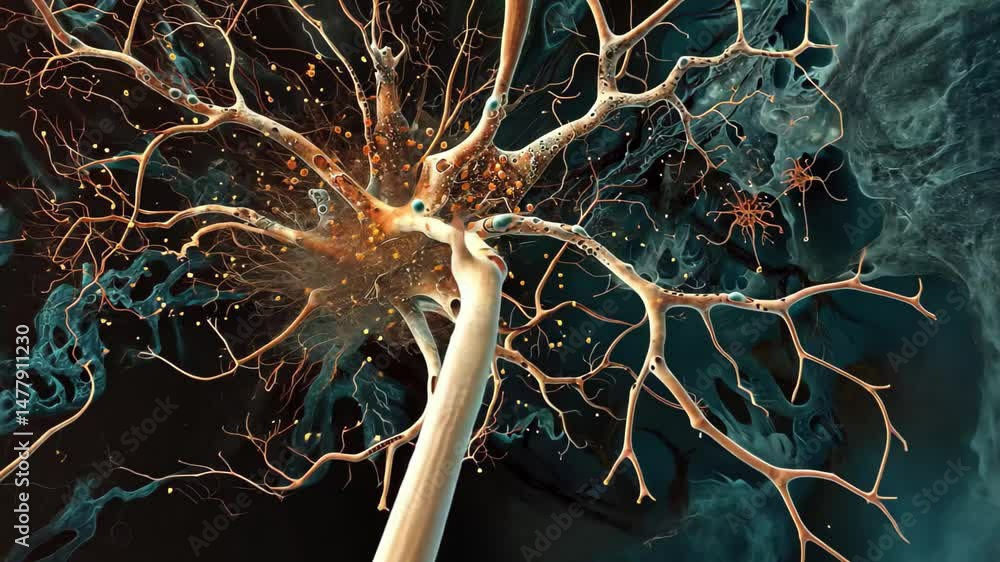 Poster Explore intricate neuron structures in 4K showcasing the beauty of the nervous system and its complex pathways under microscopic view