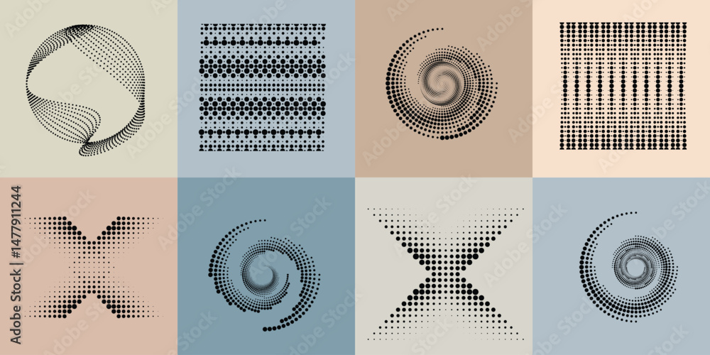 Fototapete halftone dots in circle form .rotate rounded shape vector illustration .rotating circles form a ring