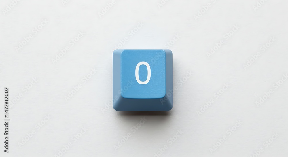 Poster blue keyboard key with number zero on white background