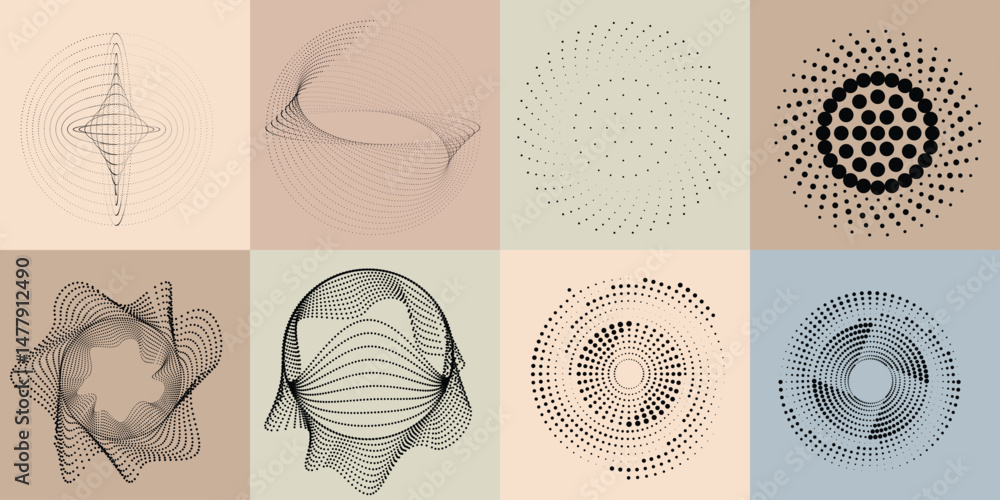 Fototapete halftone dots in circle form .rotate rounded shape vector illustration .rotating circles form a ring