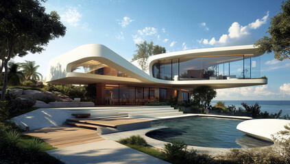 Fototapeta premium モダン建築の高級住宅外観 / Modern architecture luxury house exterior