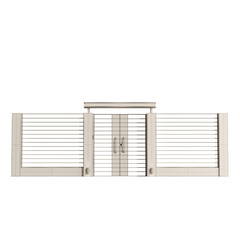 A white fence with a gate and a door