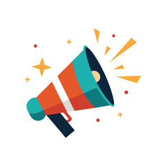 Colorful vector illustration of a megaphone emitting sound and sparkles for promotion