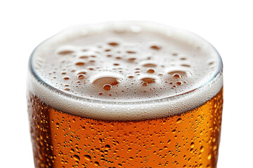 Close Up View of a Refreshing Beer with Bubbles and Condensation on Glass Isolated on Black Background