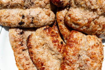 Close-up of sausages fresh off the grill 