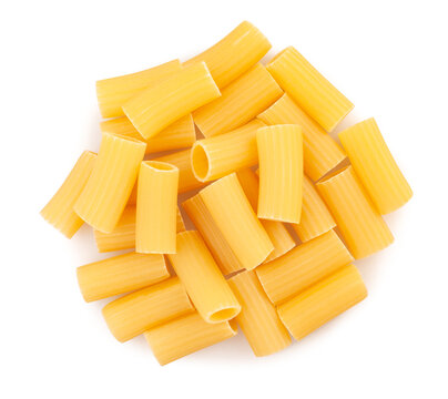 pasta rigatoni path isolated on white top view