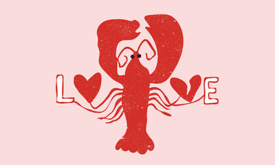 Lobster love club. Lobster fish artwork for t shirt print, poster, sticker and other uses. Stay salty. Seafood club. Lobster design. Fish vintage artwork.