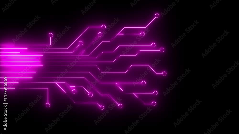 Poster digital circuit network vs technology internet data space background. circuit board with neon line m