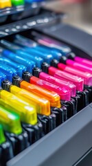 Colorful Markers in a Row Close Up Perspective Stationary Art Supplies Creative Tools Bright Hues Office School Supplies