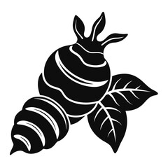 Elegant Black Silhouette Illustration of Arrowhead Root Vegetable with Detailed Leaves