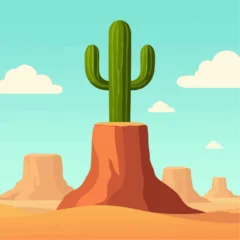 Gordijnen Cactus standing on rocky formation in desert landscape with sky   © Silva
