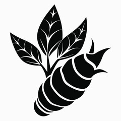 Black Silhouette of Taro Root with Leaves Graphic Vector Art