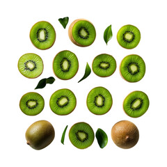Fototapeta premium Kiwi fruit slices and whole berries isolated on white background