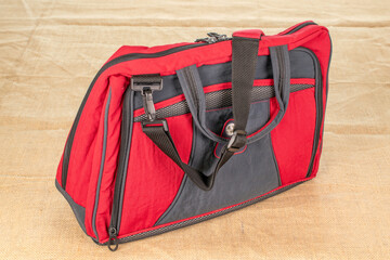 One bag for a computer or for other things on jute canvas, macro.