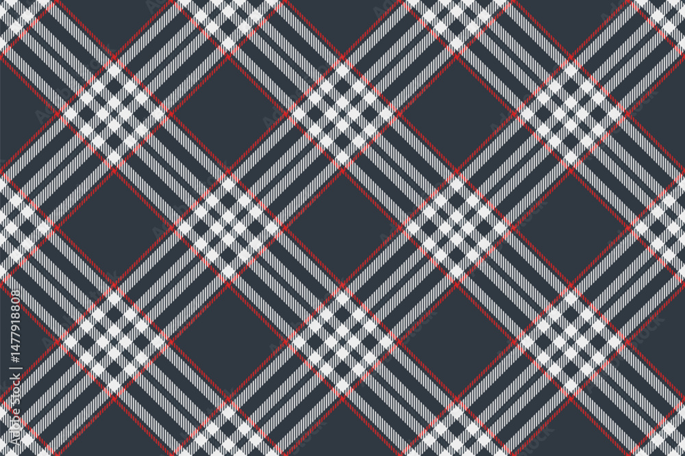 Poster classic plaid pattern design. seamless textile background with intersecting white and red lines on d