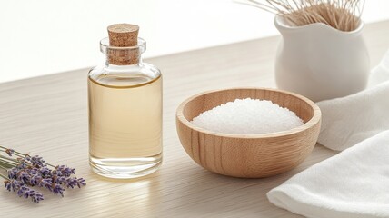 Spa and Wellness Relaxation Scene with Essential Oil and Bath Salts spa wellness relaxation lavender