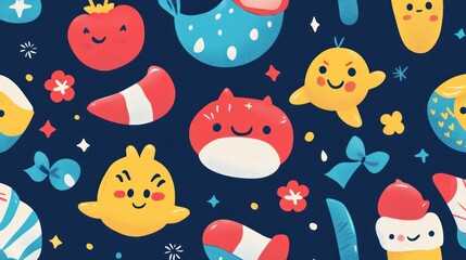 Cute cartoon creatures pattern