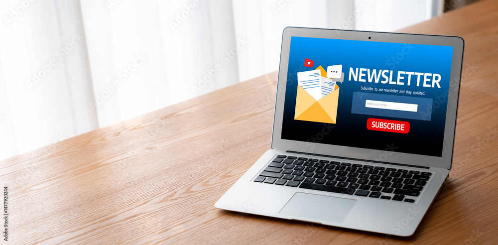 Poster newsletter signup page on computer for customer to subscribe snugly newsletter update information to