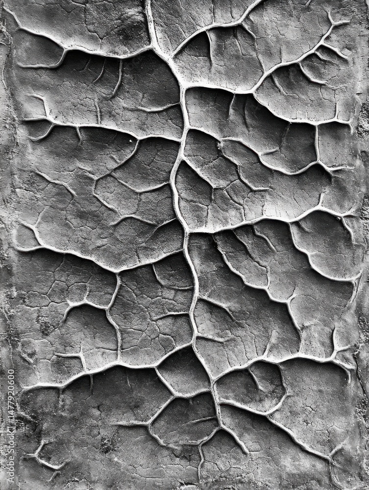 Poster abstract gray texture close-up showing veins and cracks in a stone surface from above in monochrome