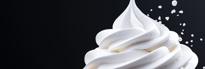 Creamy Swirl Delight - Close-up of a delicious, creamy white dessert swirl against a black background. Texture, smoothness, and deliciousness are highlighted