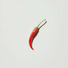 Red chili pepper on white background, sunlit. Minimalist food photography for recipes, blogs, or websites