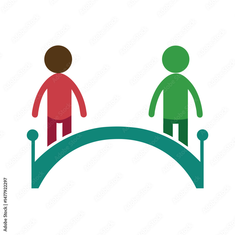 Aufkleber two stick figure people standing on a bridge representing connection and unity