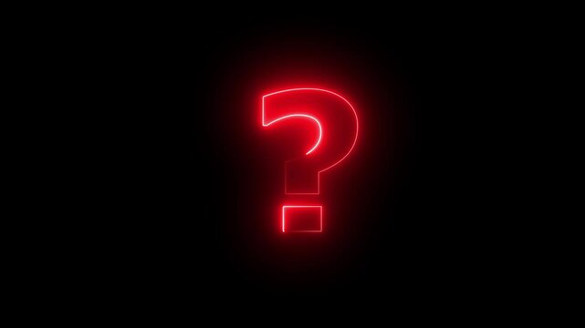 Question mark icon, problem sign. Neon glowing question mark icon animation. The concept of solving a problem, finding answers.