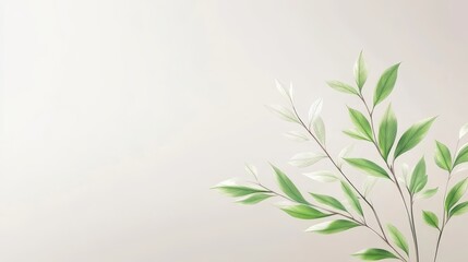 Fototapeta premium Delicate Green Branches with Fresh Leaves - Fresh green leaves, delicate branches, nature, serenity, growth. Symbolizing peace, new beginnings, purity, spring, and life