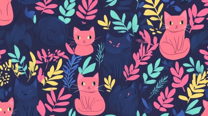 Fototapeta premium Cute cats among colorful foliage