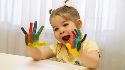 Creative Kids Painting with Colorful Hands and Paint Jars, Fun Artistic Activity, Early Childhood Development Concept