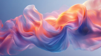 Abstract silk fabric waves with gradient colors elegant flowing cloth texture background soft waves of material with pastel blue pink and orange