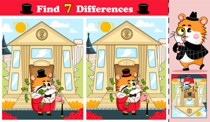 Logical activity page for kids featuring a cute rich hamster character