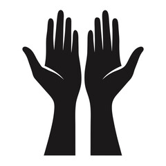 Obraz premium uplifted hands, open palms, gesture of offering or receiving, silhouette style, minimalist black and white, simple design, clean lines, balanced composition 