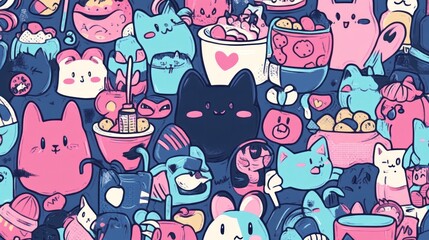 Cute cats and food pattern (2)