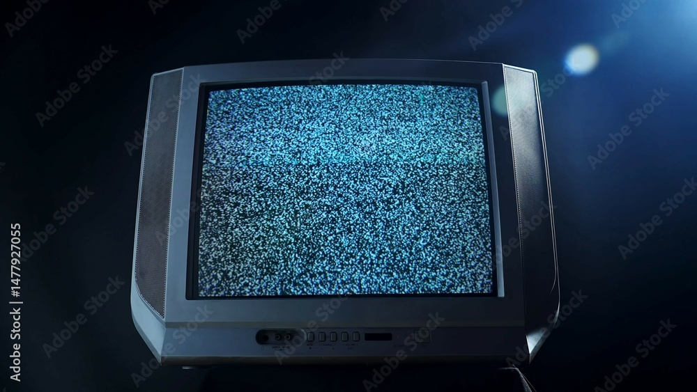 Poster old television displaying static noise on screen