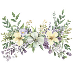 Watercolor floral arrangement flowers leaves design decoration on transparent background