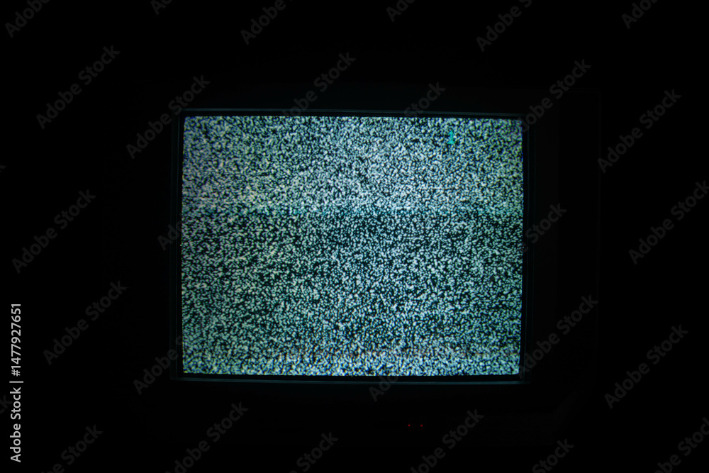 Poster retro television screen displaying white noise static effect