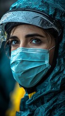 Close-up of woman in protective gear
